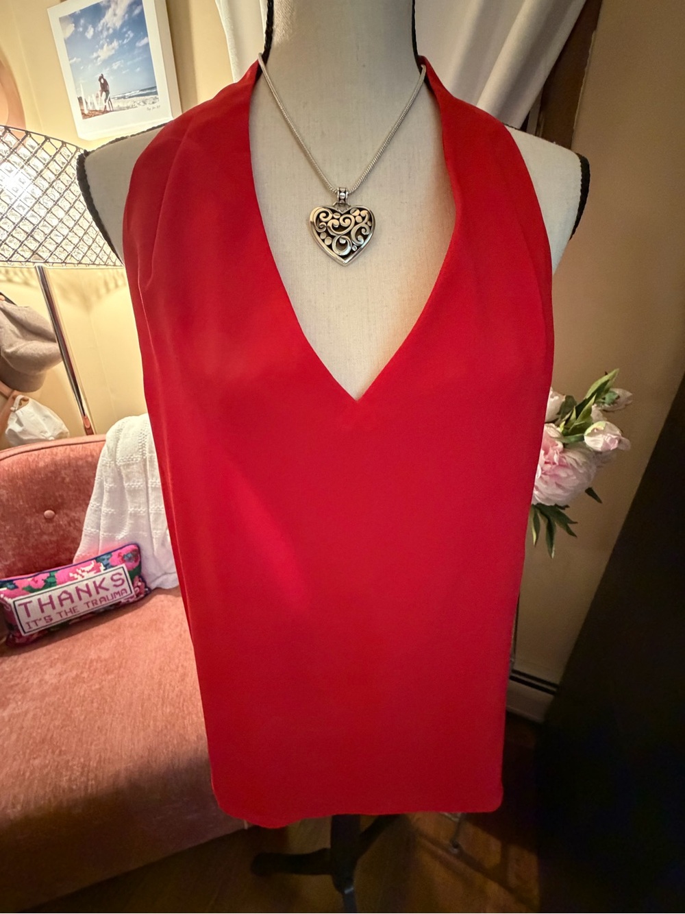 Banana Republic Red V-Neck Halter Camisole Fully Lined EUC